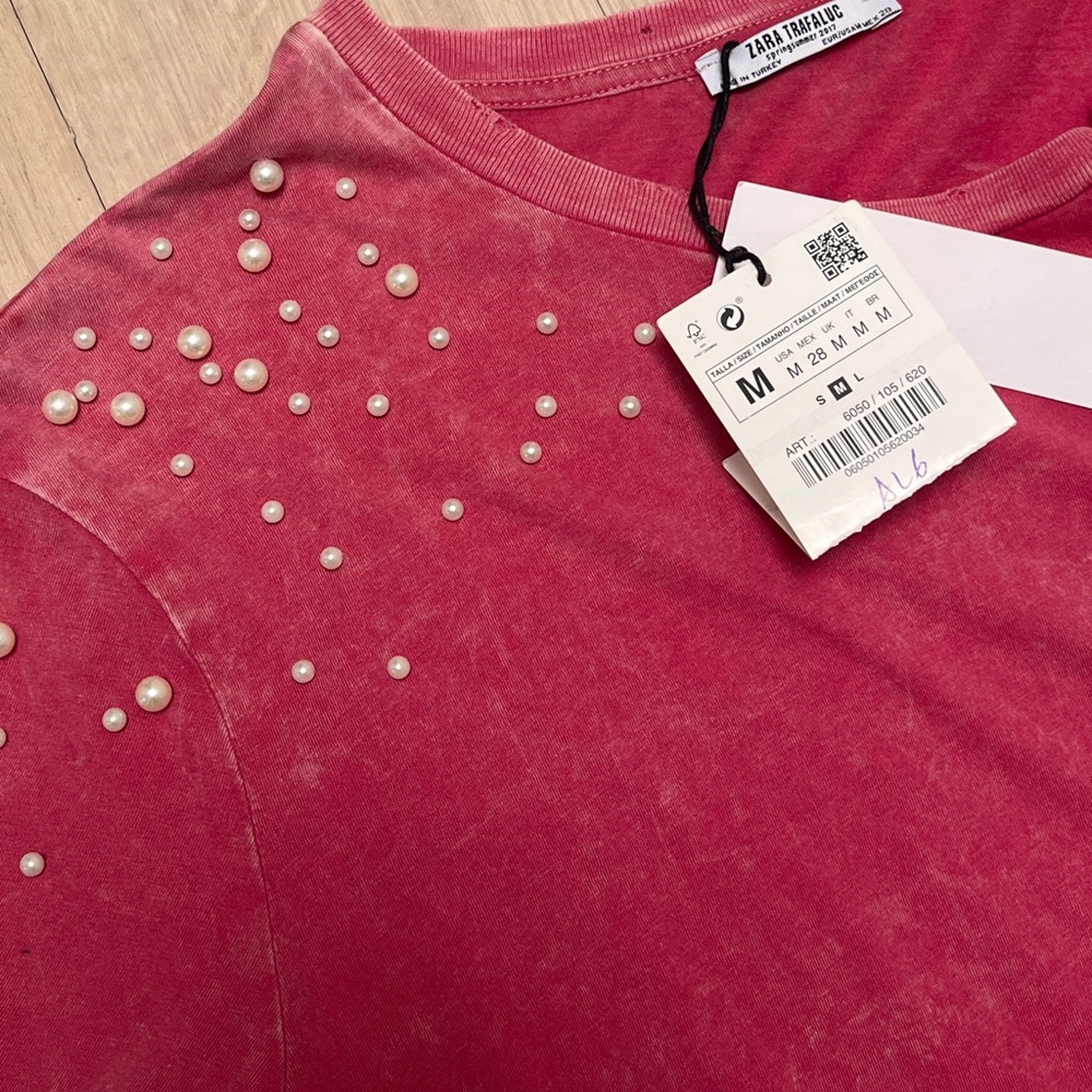 New Zara pearl distressed T shirt - Picture 6 of 6